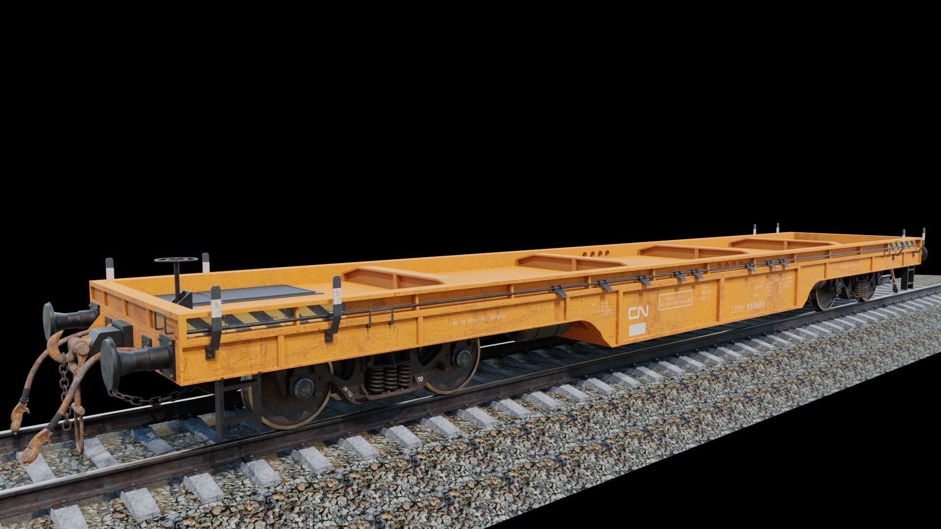 Railway flatcar wagon 3D model_4