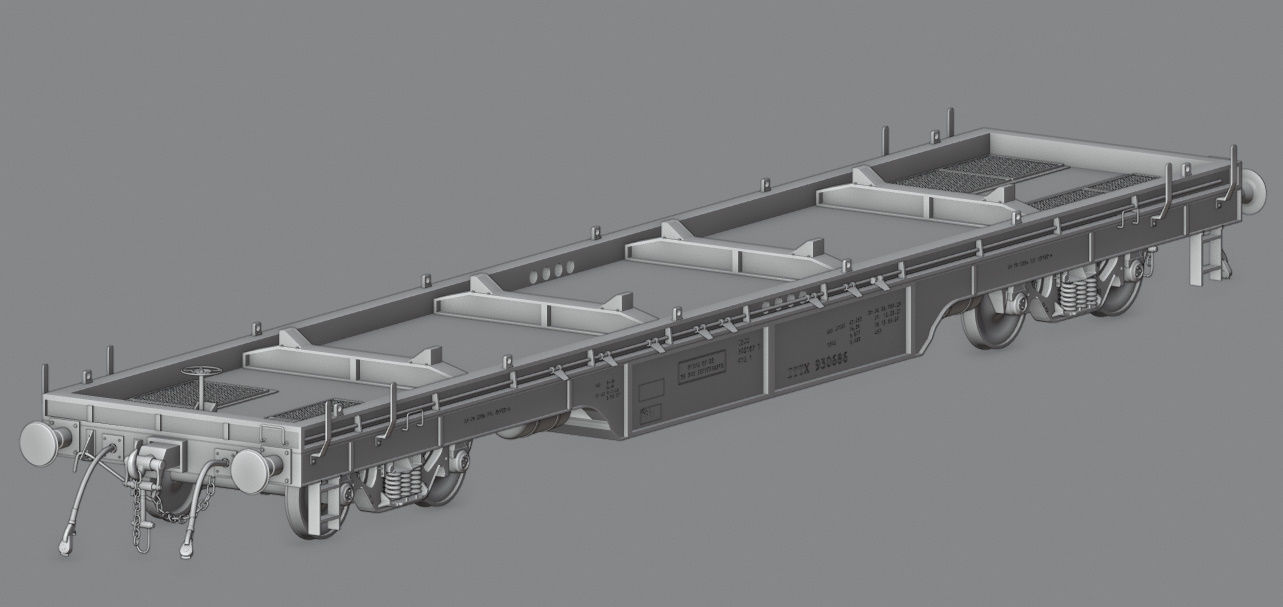 Railway flatcar wagon 3D model_13