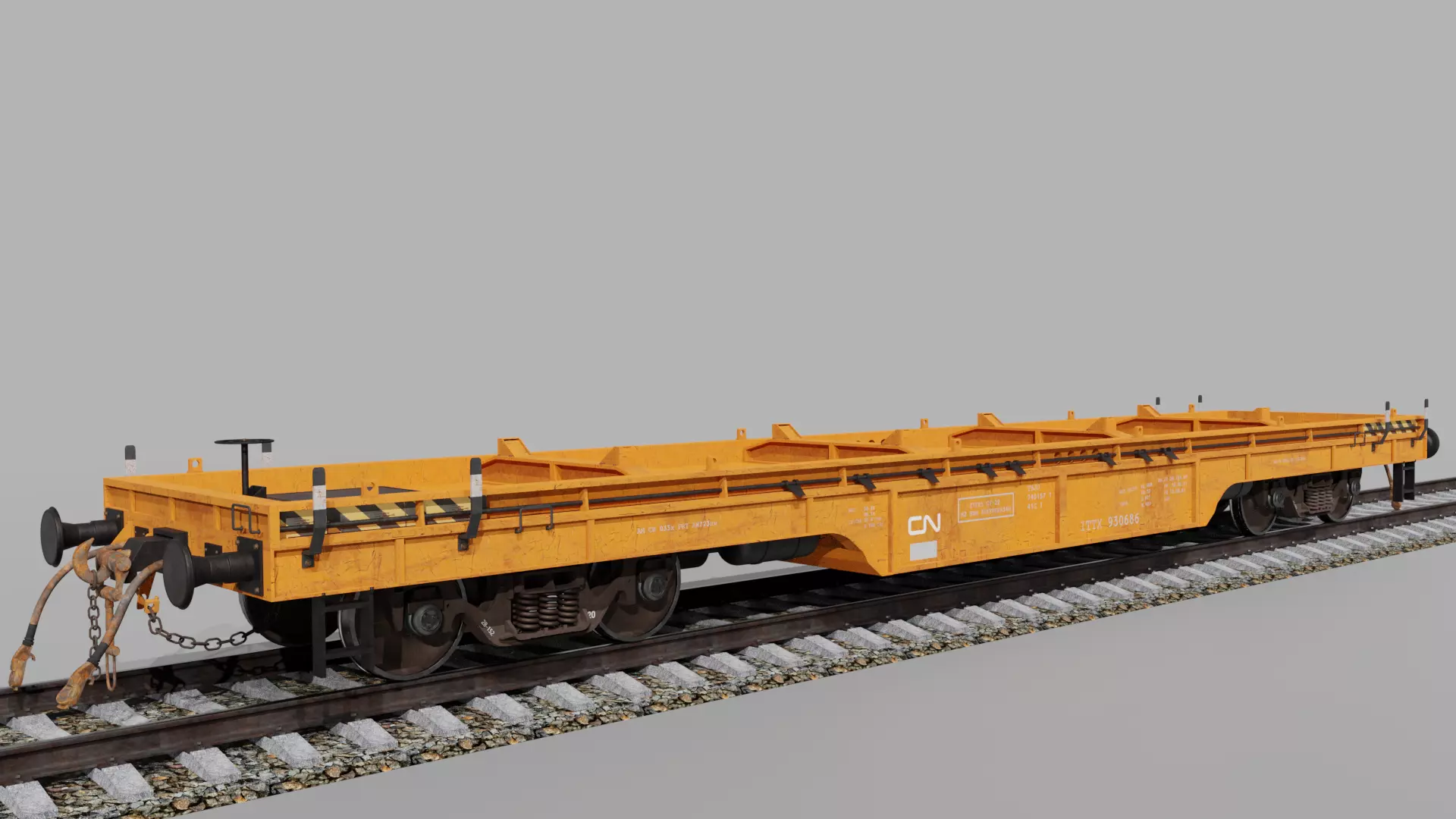 Railway flatcar wagon 3D model_0
