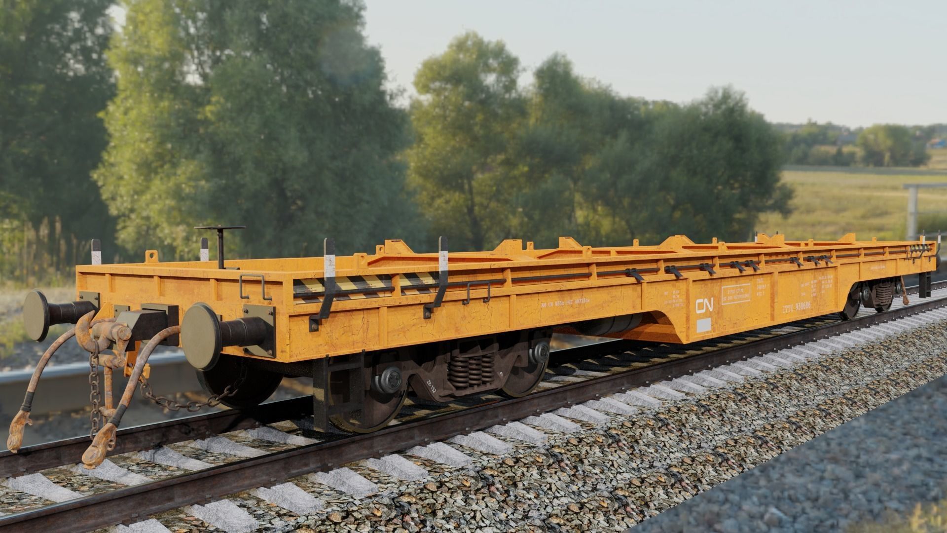 Railway flatcar wagon 3D model_6