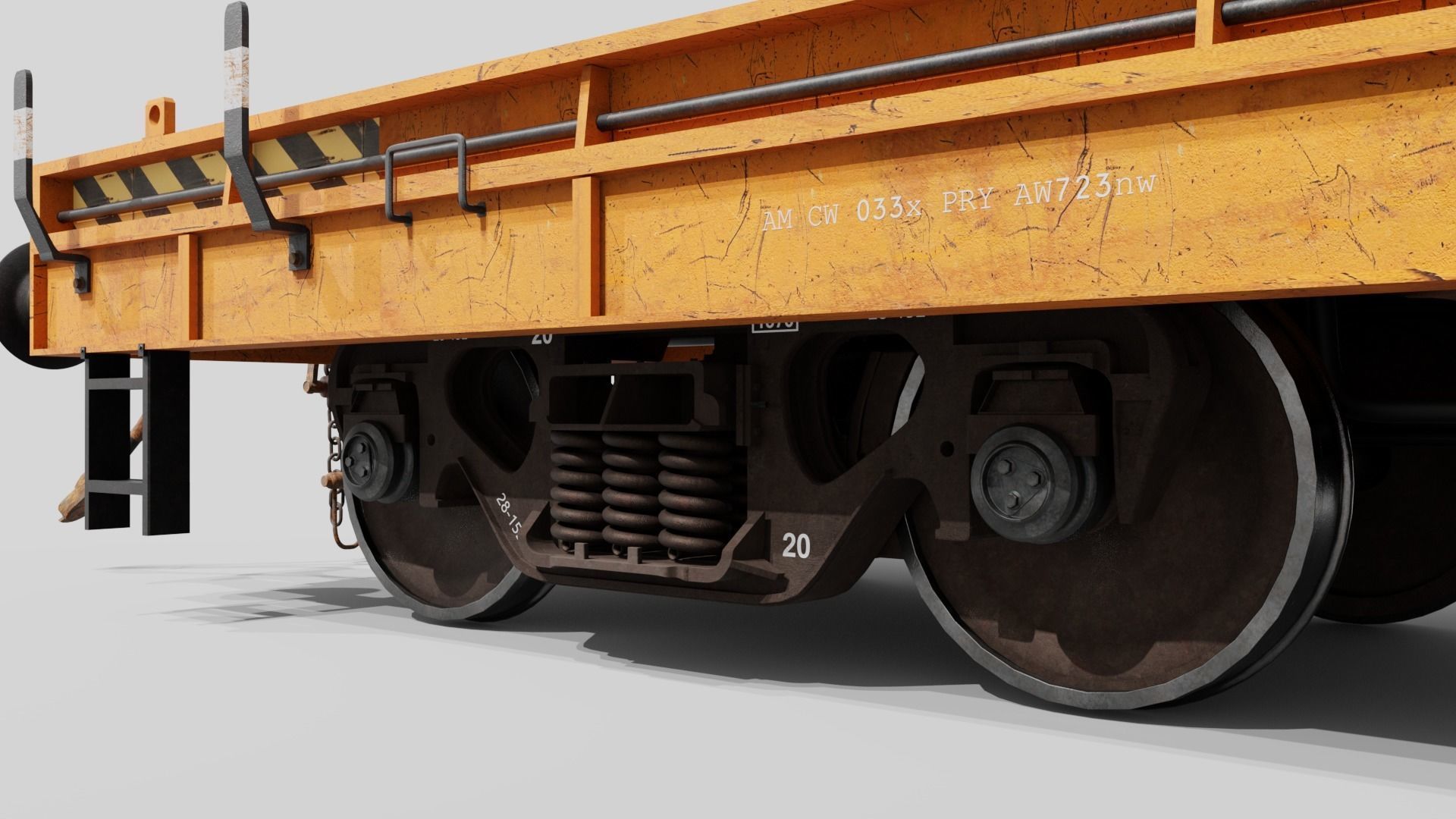 Railway flatcar wagon 3D model_2