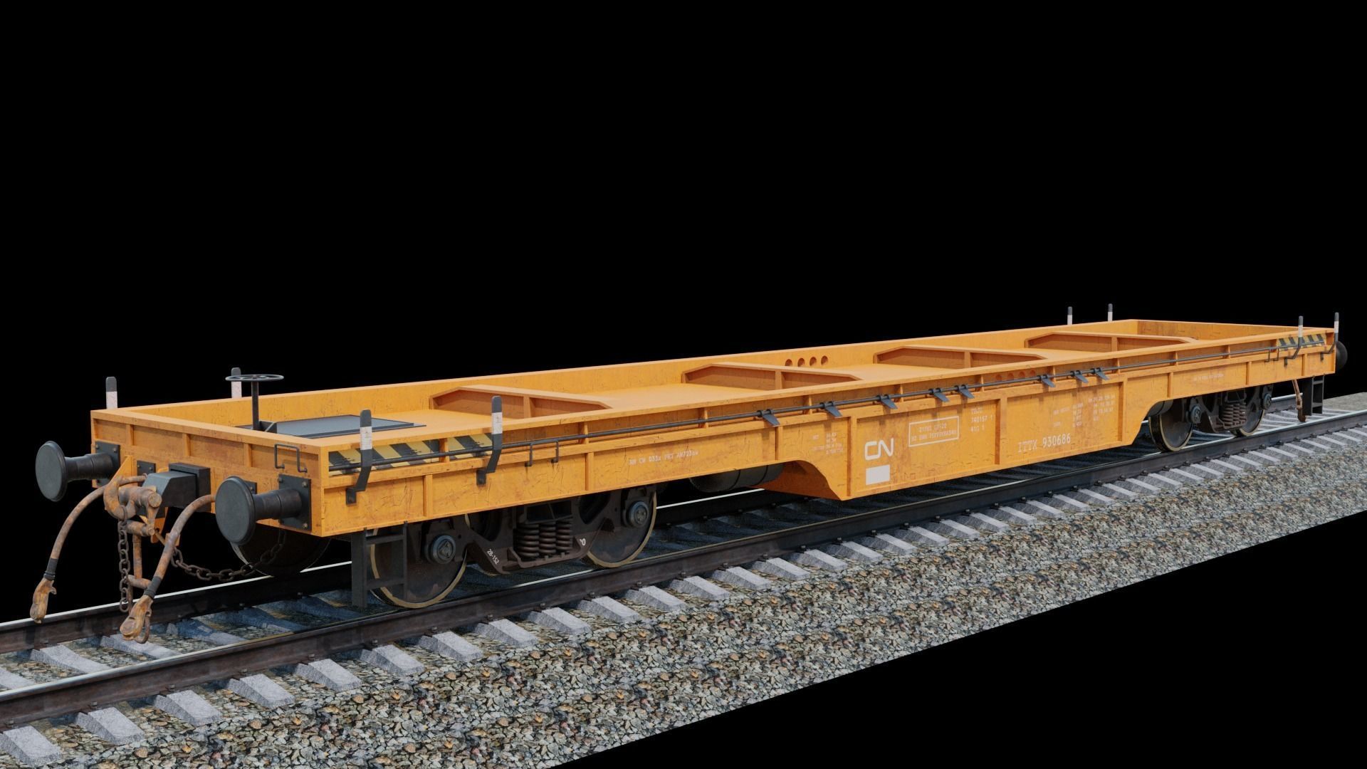 Railway flatcar wagon 3D model_7