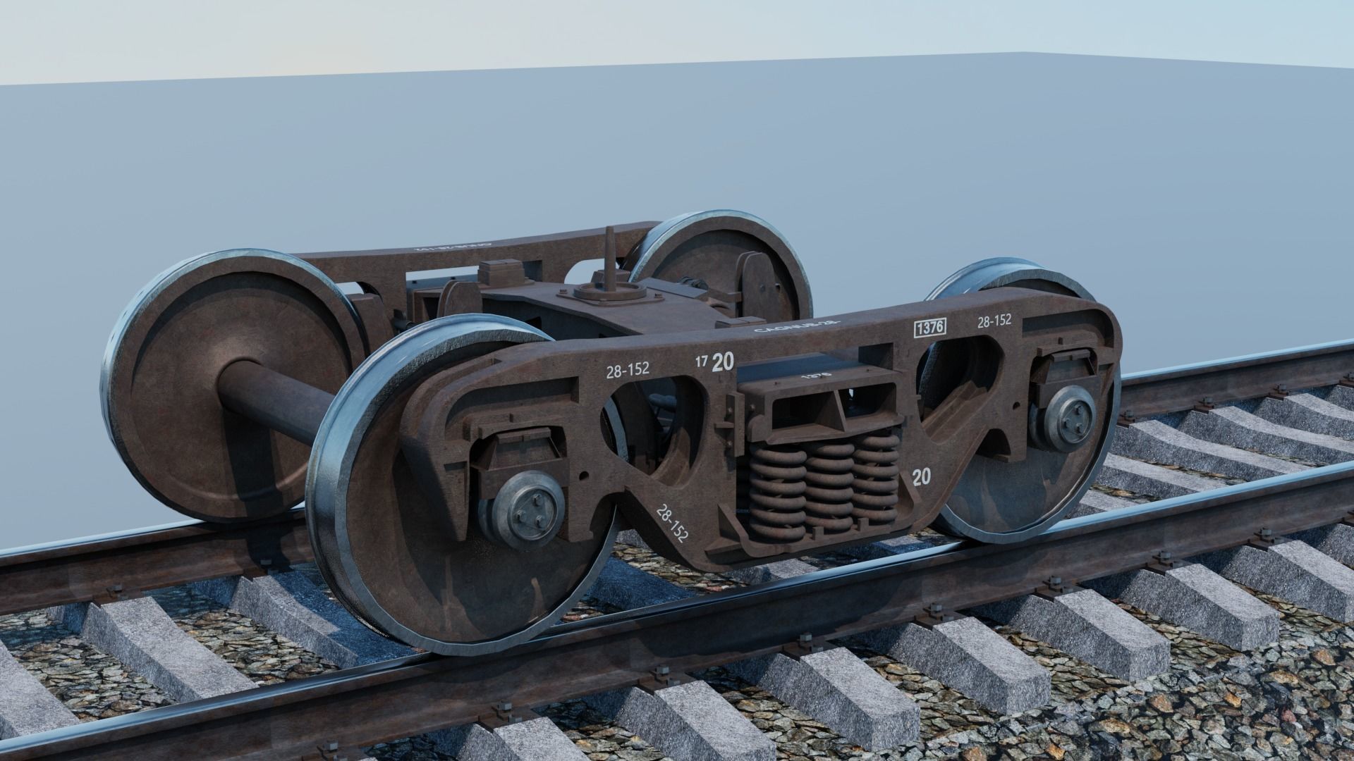 Railway flatcar wagon 3D model_8