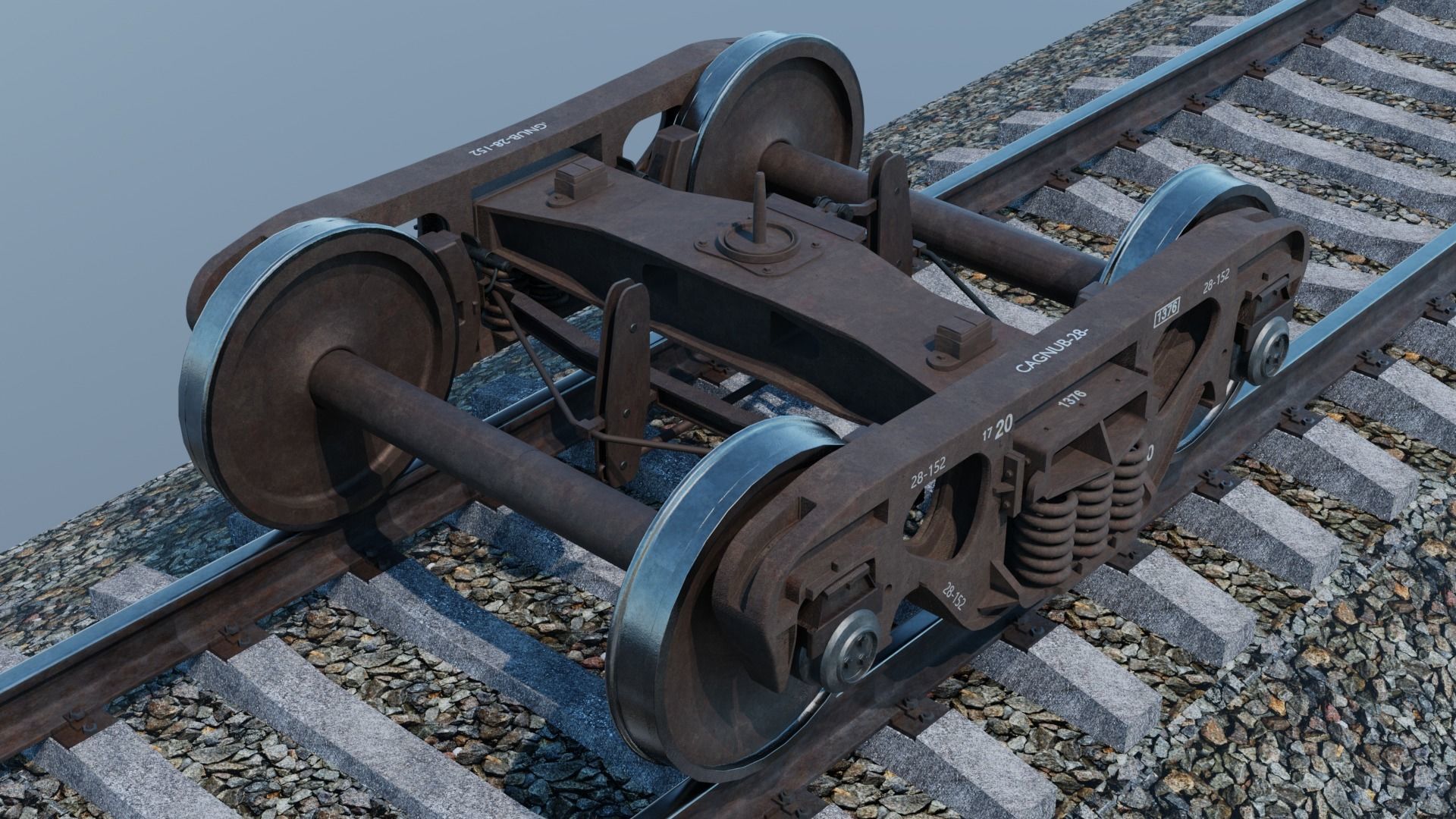Railway flatcar wagon 3D model_11