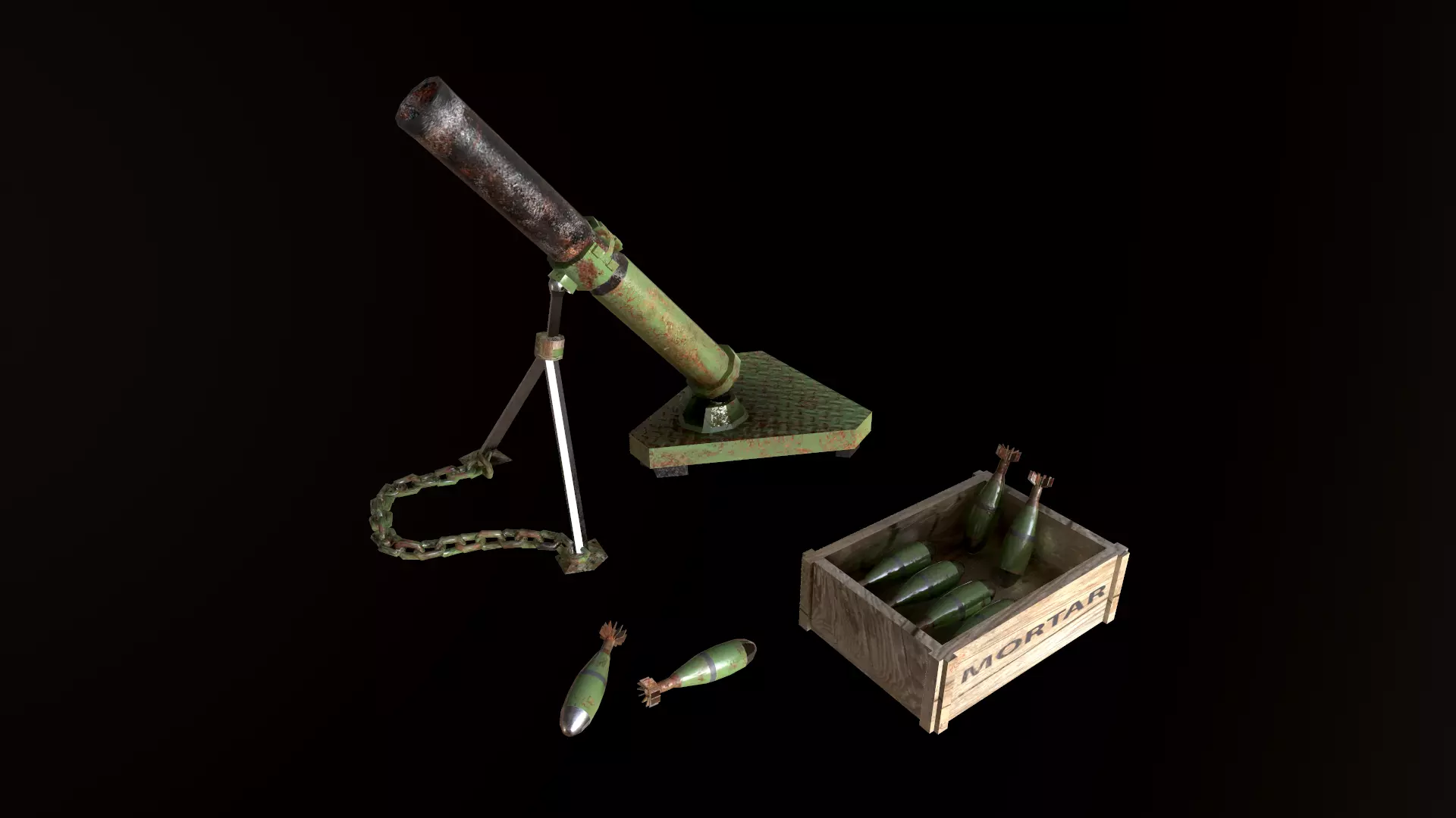 Mortar 3d Model grenade launcher Low-poly 3D model_0