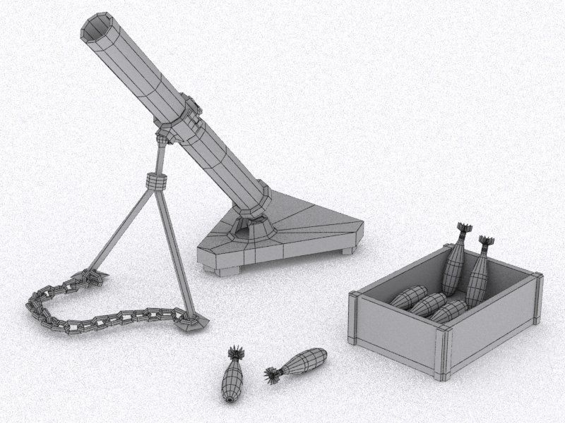 Mortar 3d Model grenade launcher Low-poly 3D model_5