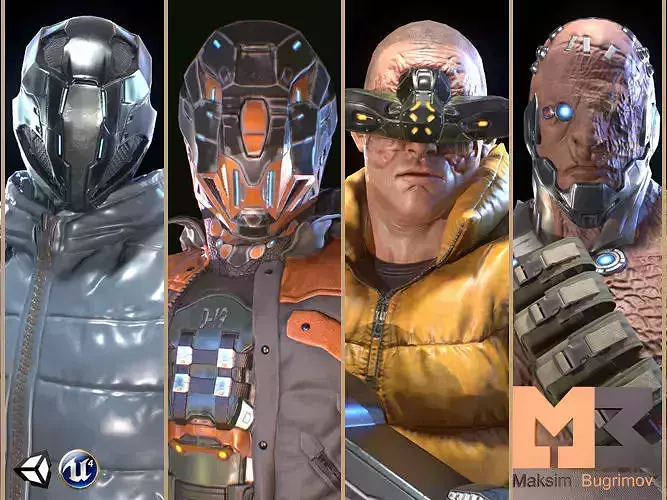 Cyber Charaters Pack Low-poly 3D model