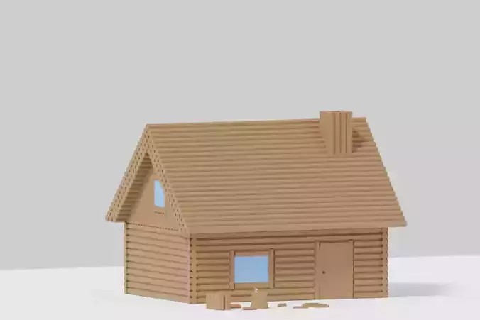 Simple Cartoon Log Cabin