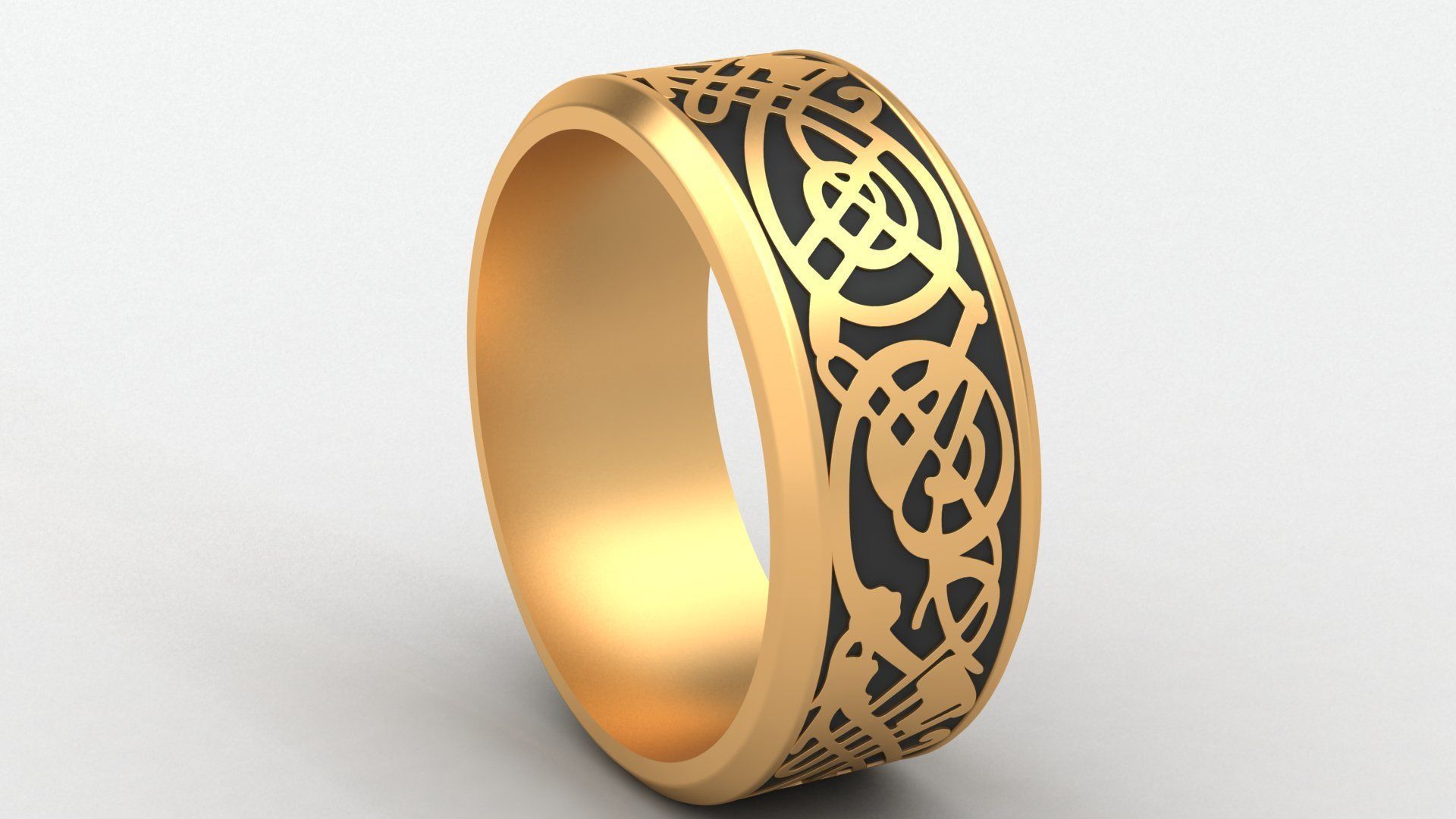 Enamel Abstract Ornament Wedding Gold Ring 3D print model_5