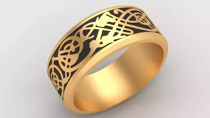 Enamel Abstract Ornament Wedding Gold Ring 3D print model