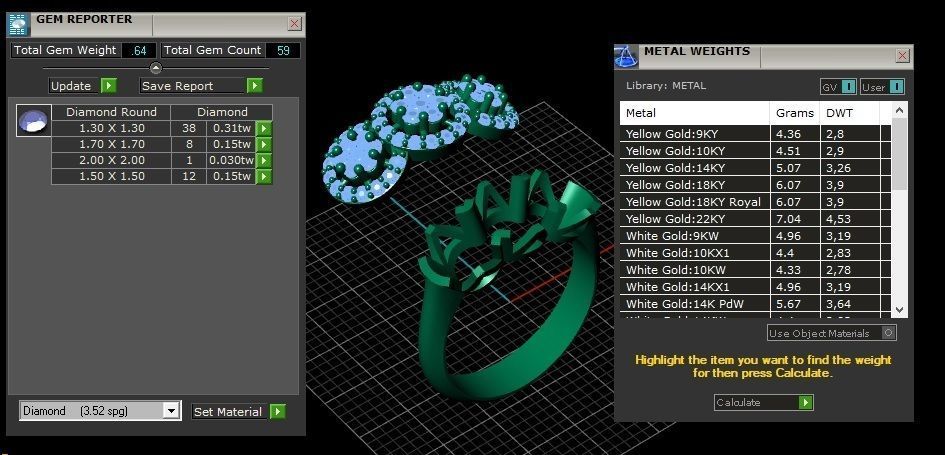 3 Head Bunch Diamond Engagement Gold Ring 3D print model_19