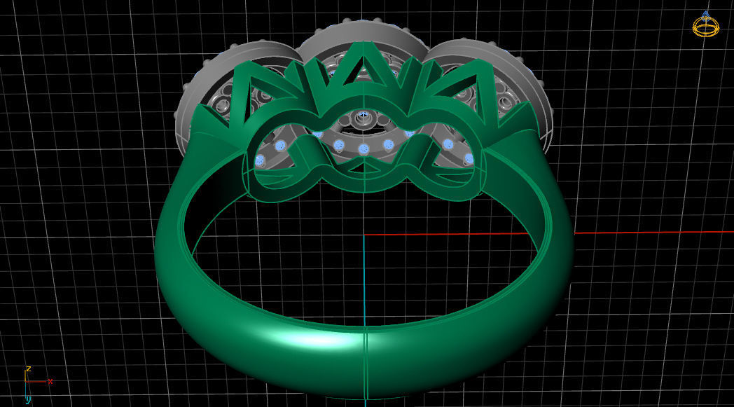 3 Head Bunch Diamond Engagement Gold Ring 3D print model_17