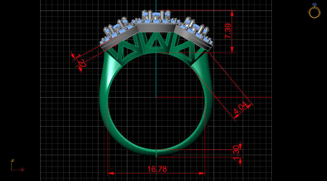 3 Head Bunch Diamond Engagement Gold Ring 3D print model_15