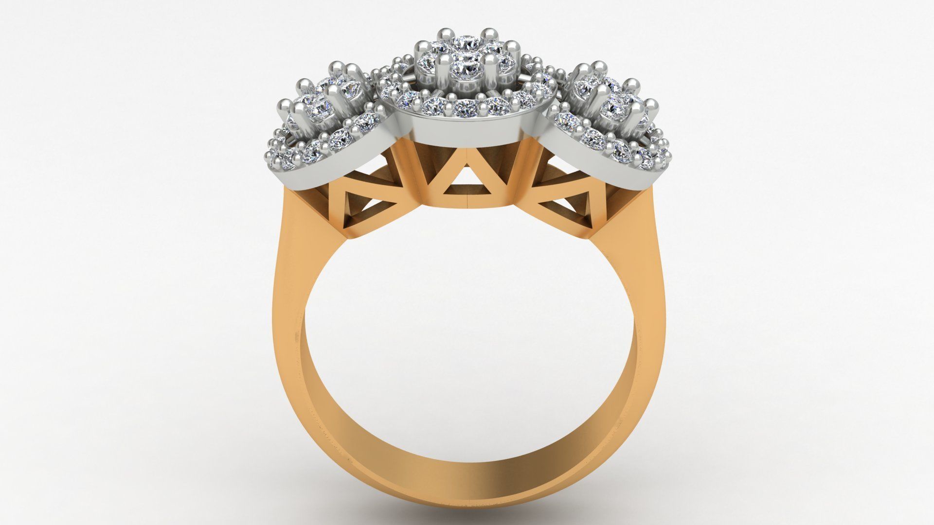 3 Head Bunch Diamond Engagement Gold Ring 3D print model_3