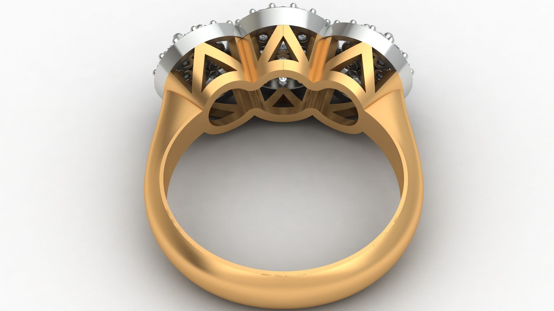 3 Head Bunch Diamond Engagement Gold Ring 3D print model_5