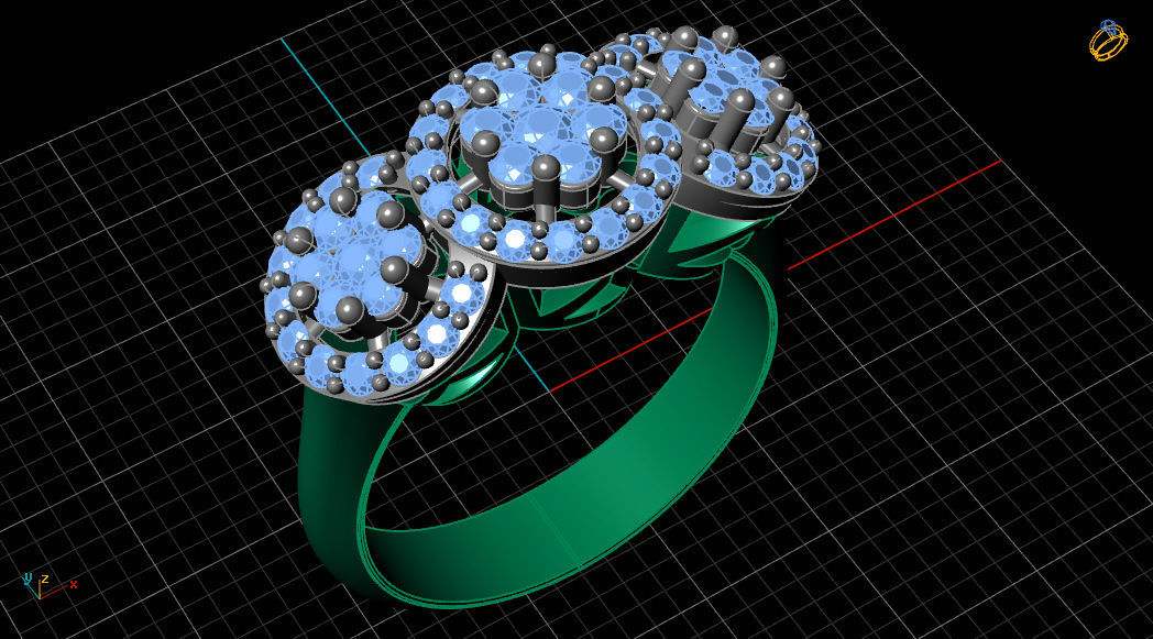 3 Head Bunch Diamond Engagement Gold Ring 3D print model_12