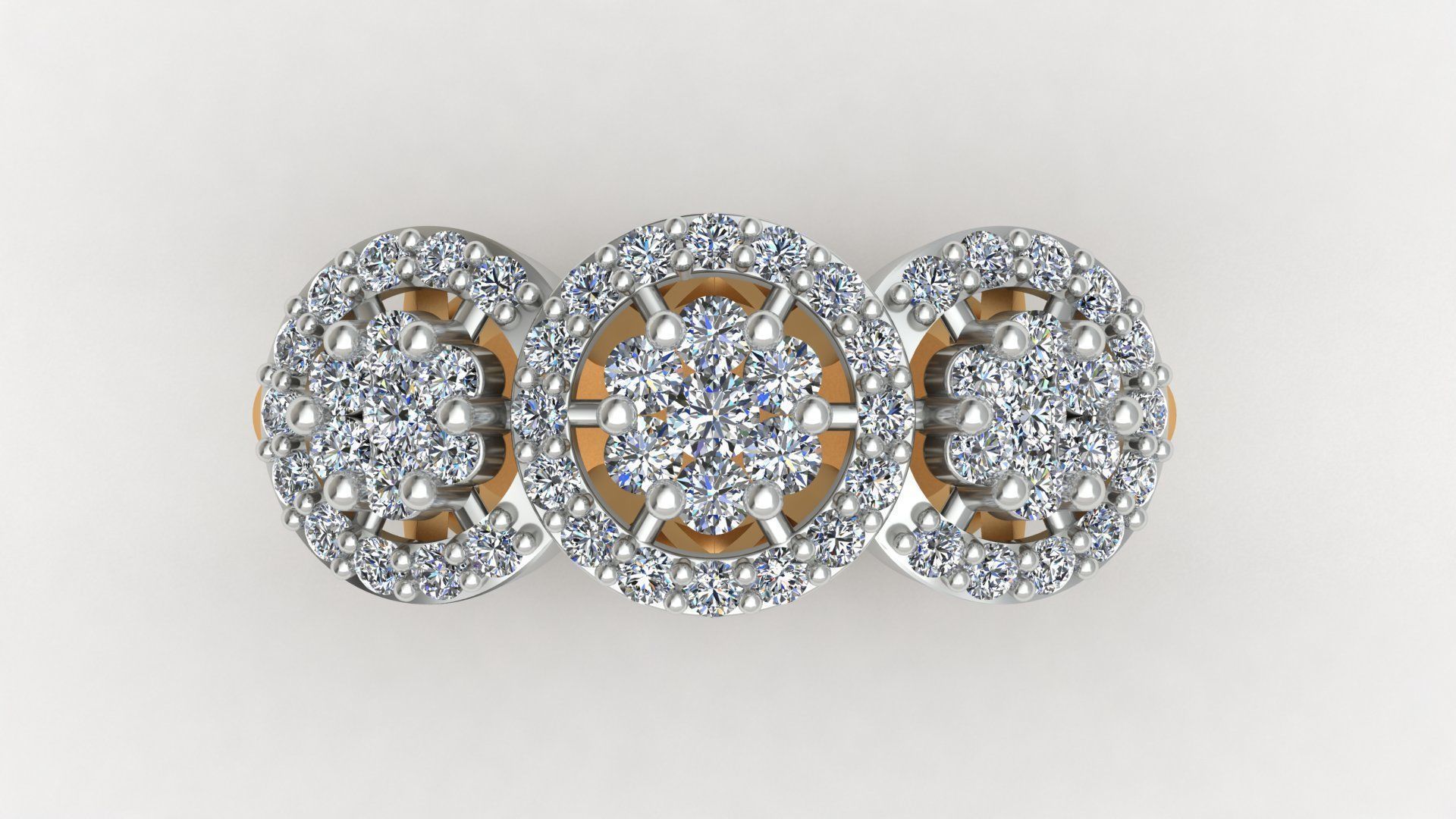 3 Head Bunch Diamond Engagement Gold Ring 3D print model_2