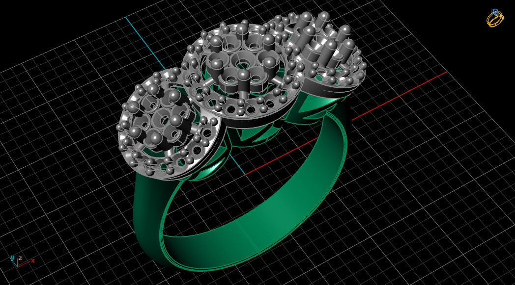 3 Head Bunch Diamond Engagement Gold Ring 3D print model_13