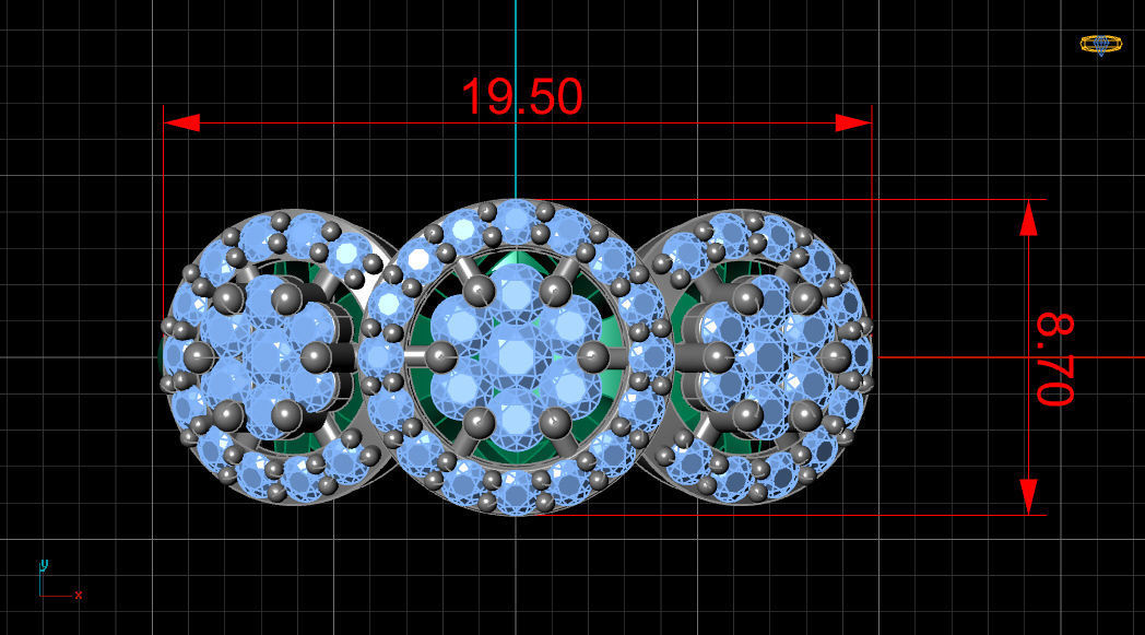 3 Head Bunch Diamond Engagement Gold Ring 3D print model_14