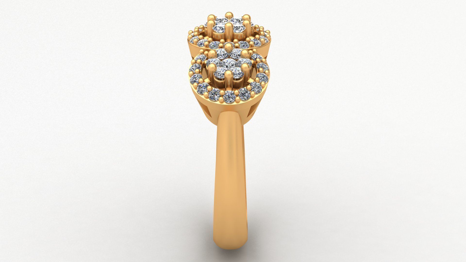 3 Head Bunch Diamond Engagement Gold Ring 3D print model_8