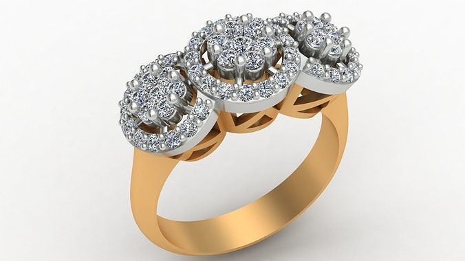 3 Head Bunch Diamond Engagement Gold Ring 3D print model