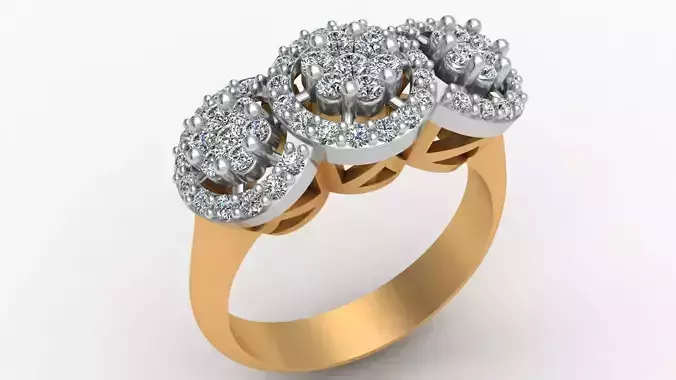 3 Head Bunch Diamond Engagement Gold Ring 3D print model