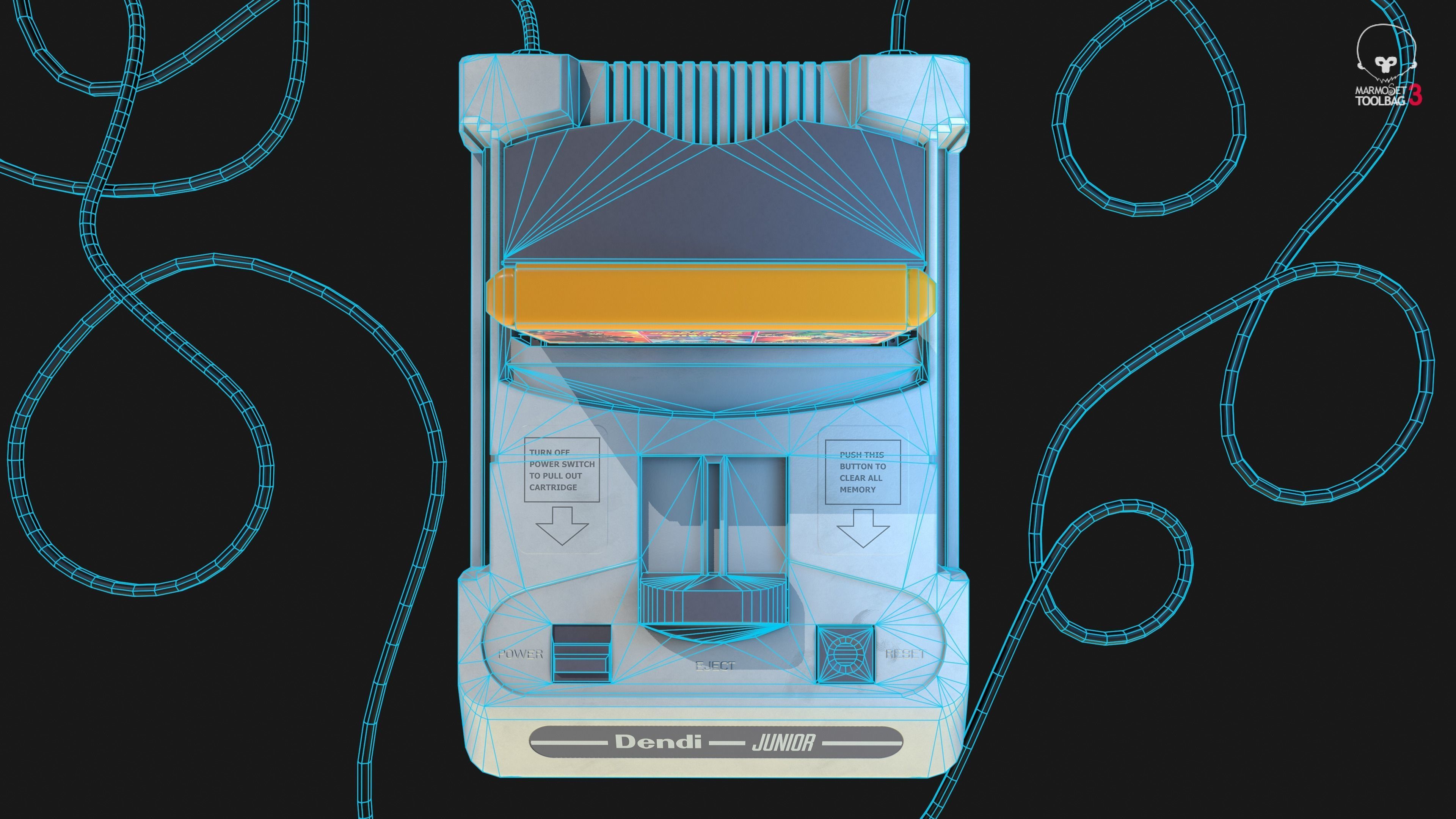 Dendy Junior II with gamepads Low-poly 3D model_10