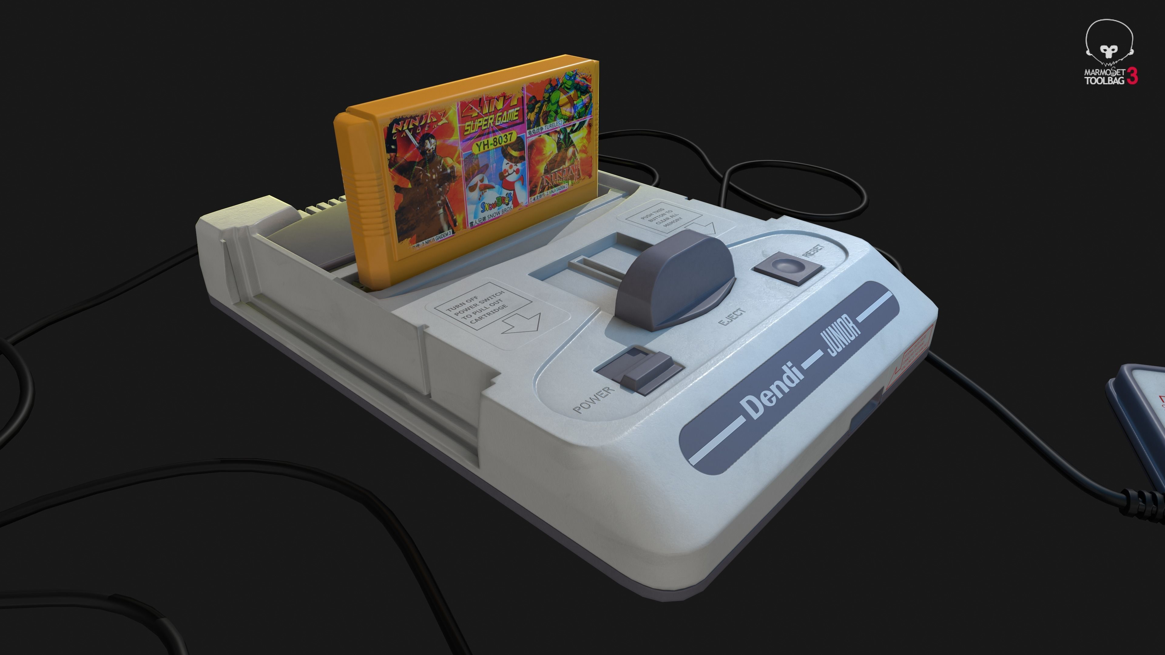 Dendy Junior II with gamepads Low-poly 3D model_0