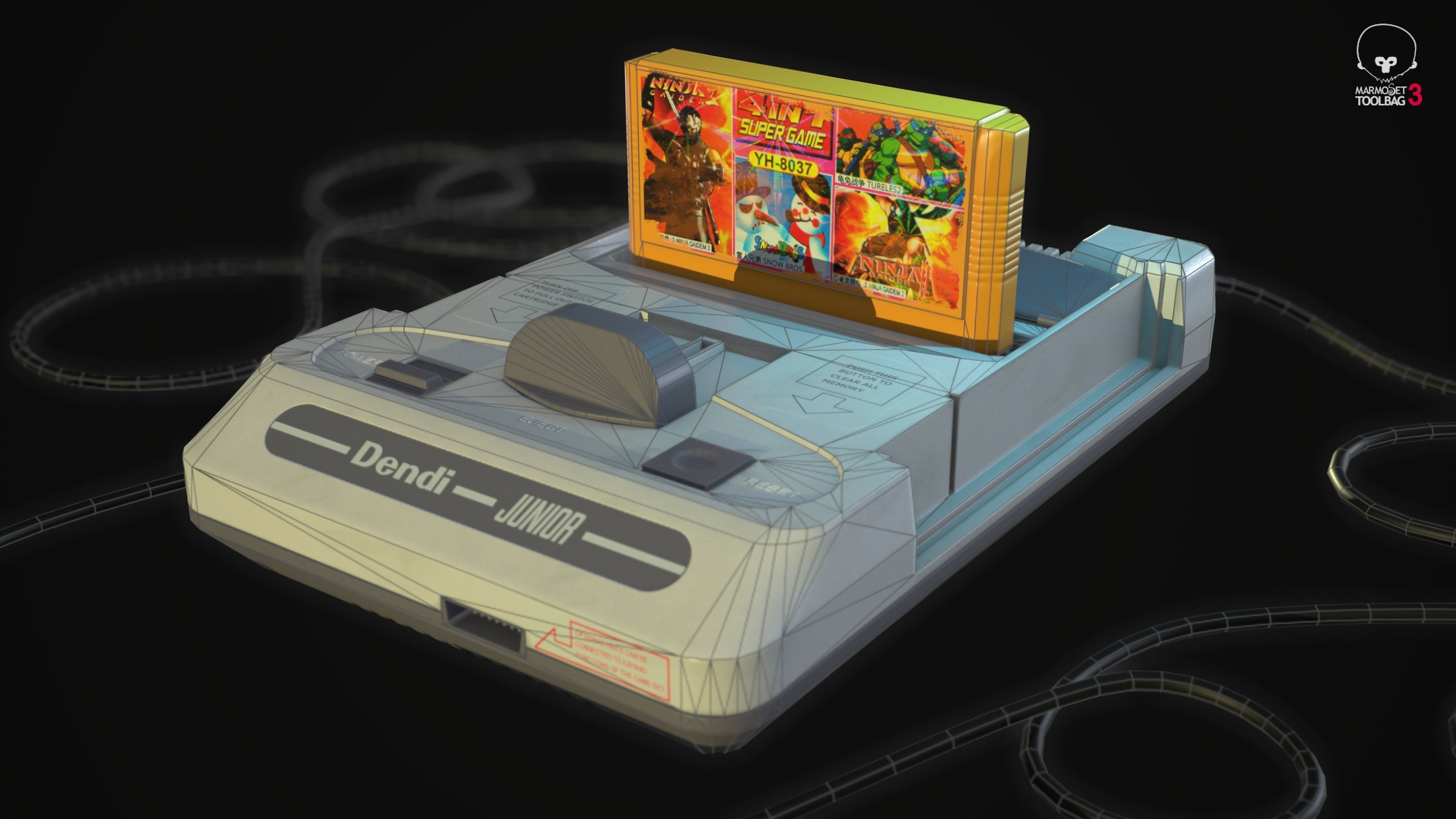 Dendy Junior II with gamepads Low-poly 3D model_6