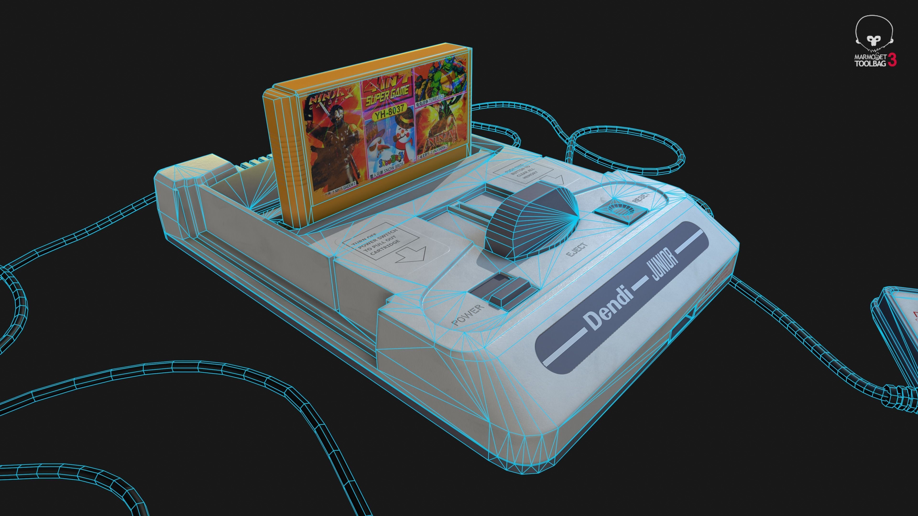 Dendy Junior II with gamepads Low-poly 3D model_2