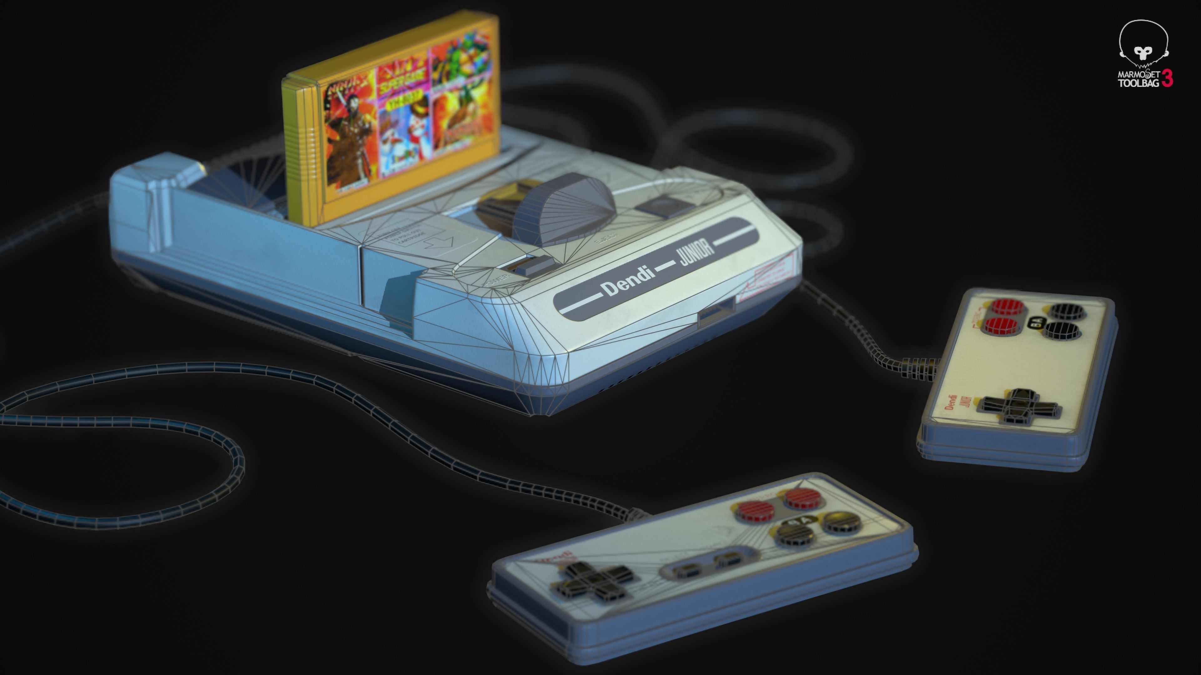 Dendy Junior II with gamepads Low-poly 3D model_12