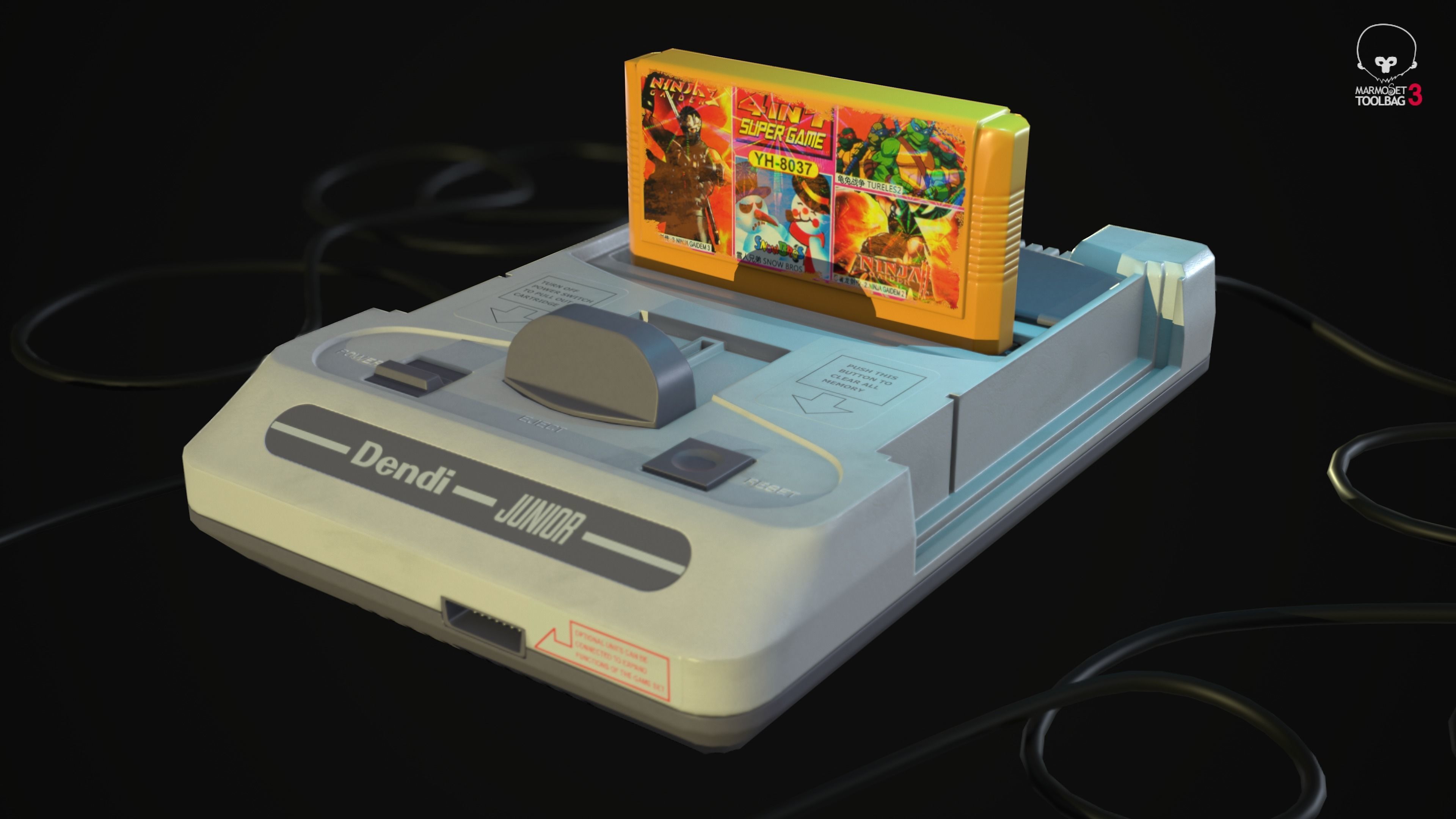 Dendy Junior II with gamepads Low-poly 3D model_5