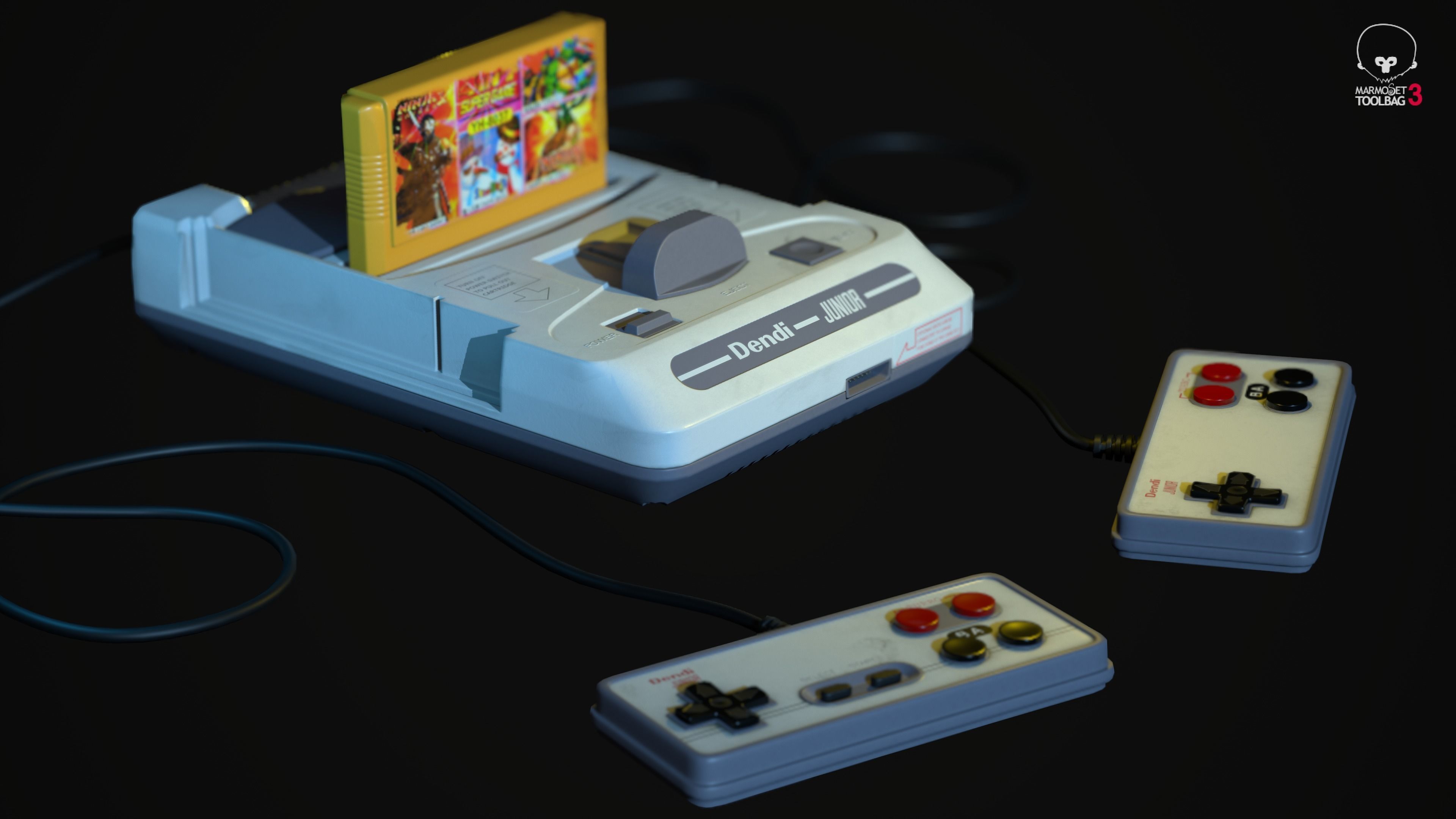 Dendy Junior II with gamepads Low-poly 3D model_11