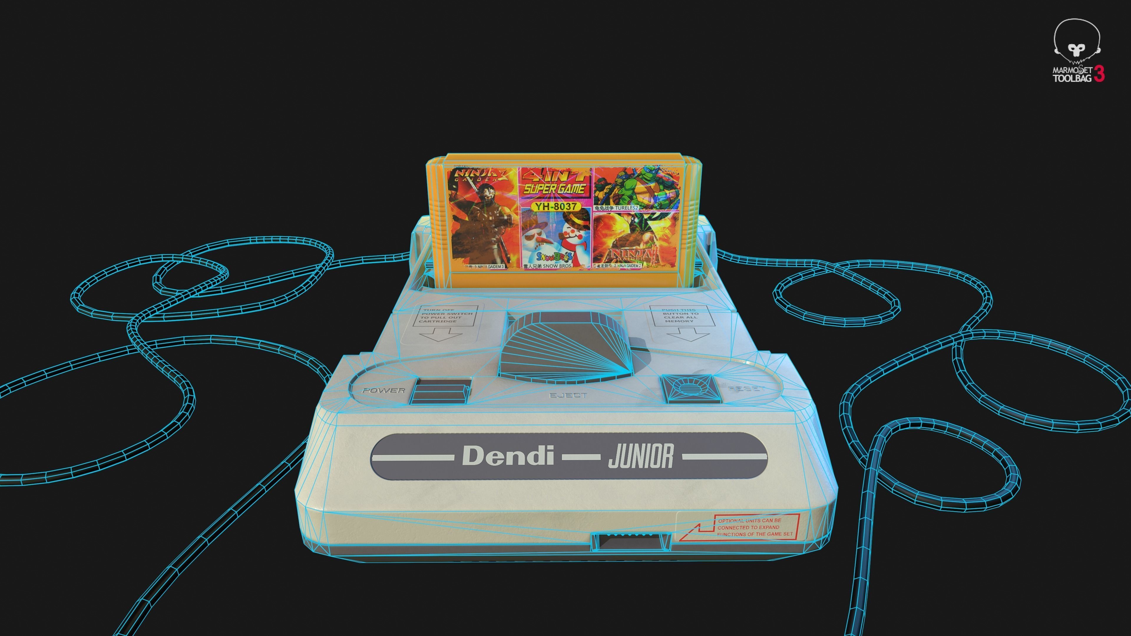 Dendy Junior II with gamepads Low-poly 3D model_4