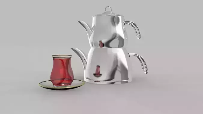 Steel Teapot and  Cup 3D model