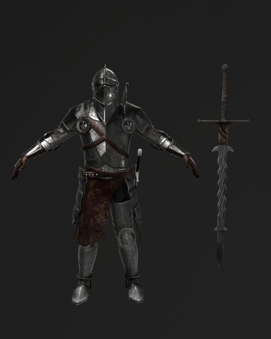Heavily armored Landsknecht Low-poly 3D model_7