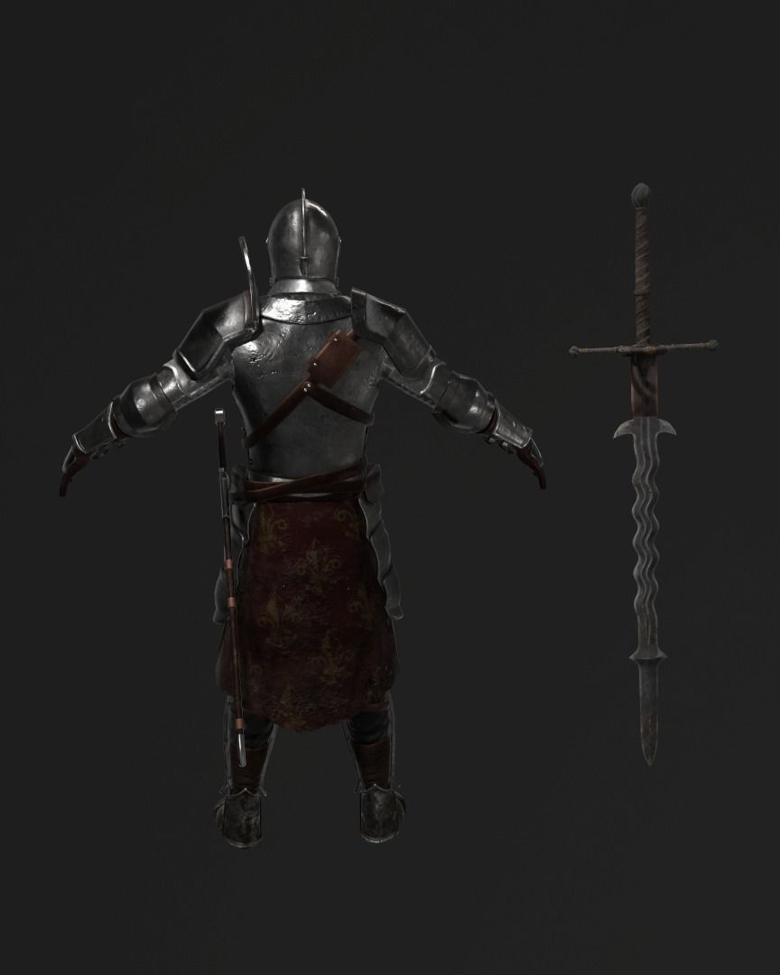 Heavily armored Landsknecht Low-poly 3D model_8