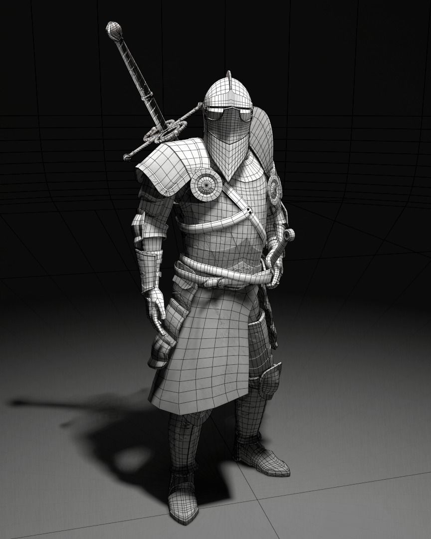 Heavily armored Landsknecht Low-poly 3D model_6