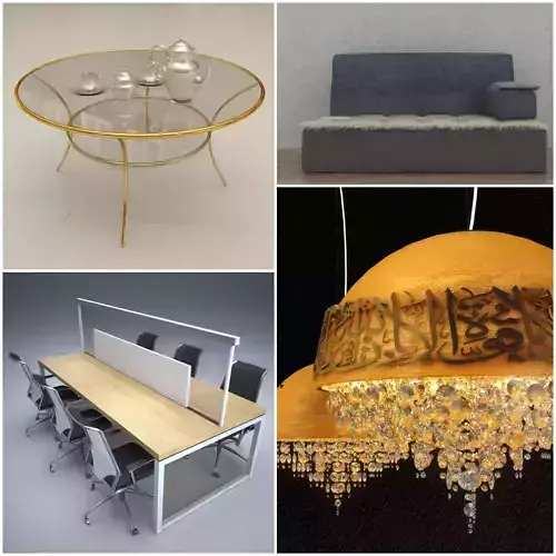 Furniture glass coffee table with tea cups and saucers 3D Model Collection