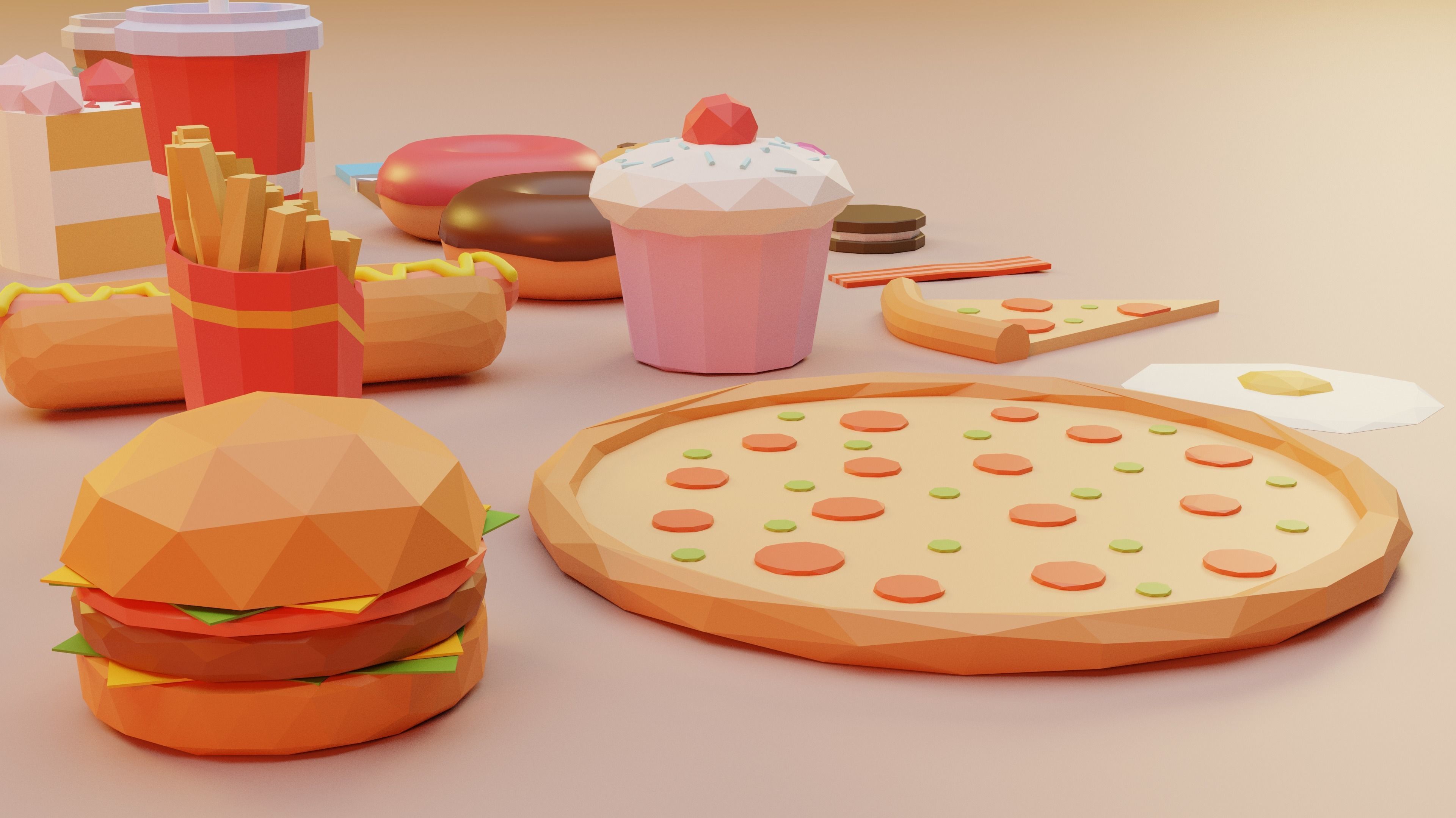 Low Poly 3D Food pack with Fast Food Low-poly 3D model_2