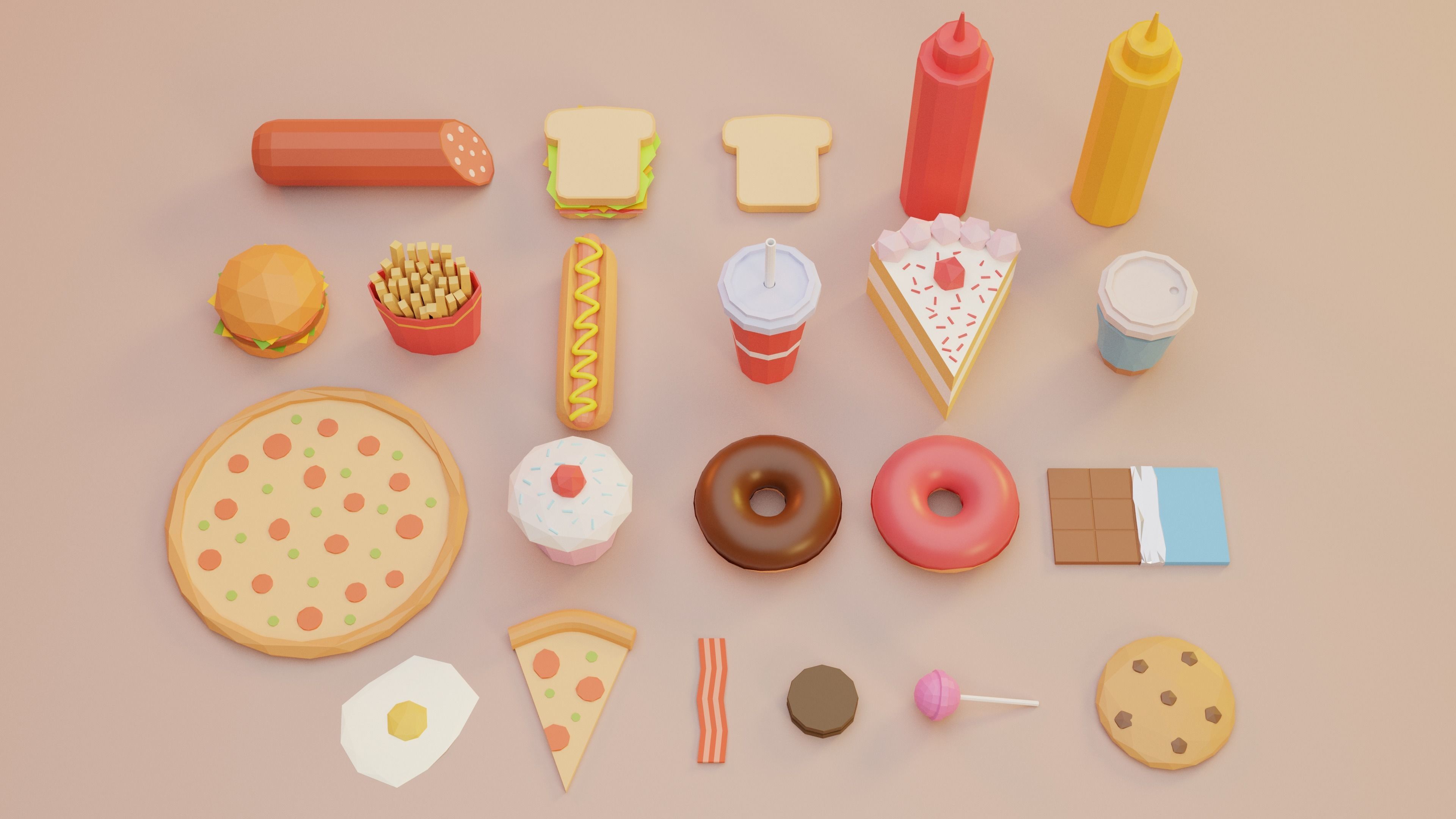 Low Poly 3D Food pack with Fast Food Low-poly 3D model_1
