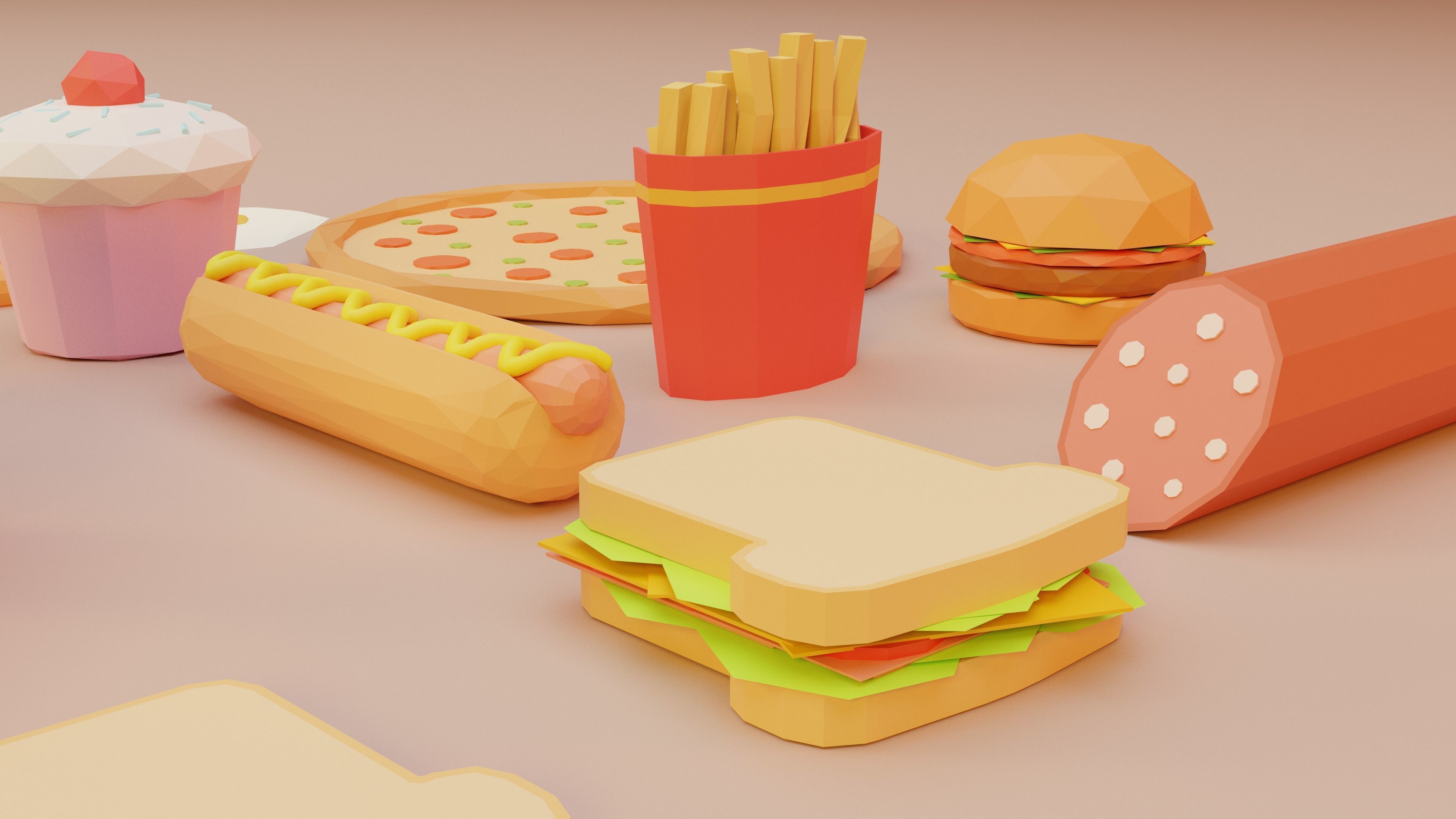 Low Poly 3D Food pack with Fast Food Low-poly 3D model_3