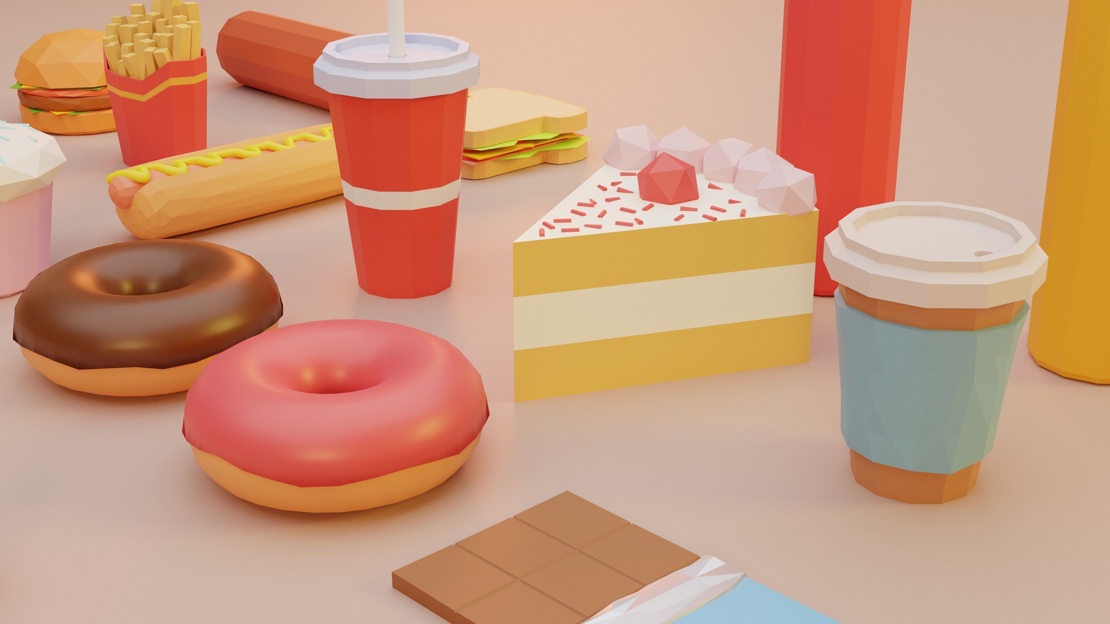 Low Poly 3D Food pack with Fast Food Low-poly 3D model_4