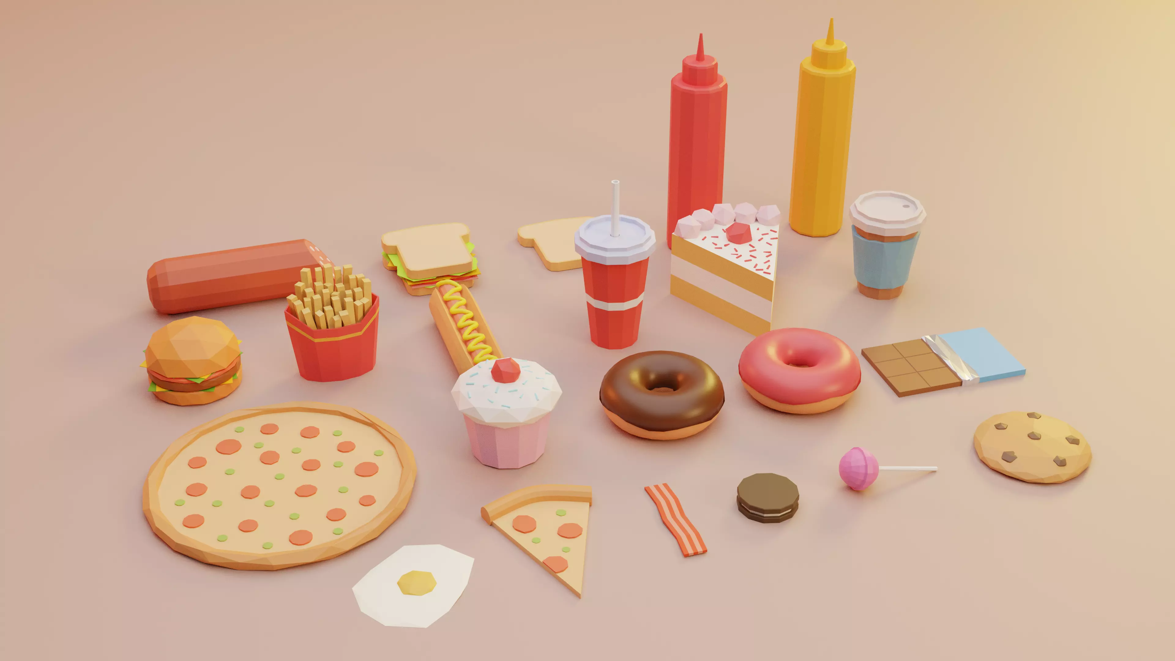 Low Poly 3D Food pack with Fast Food Low-poly 3D model_0