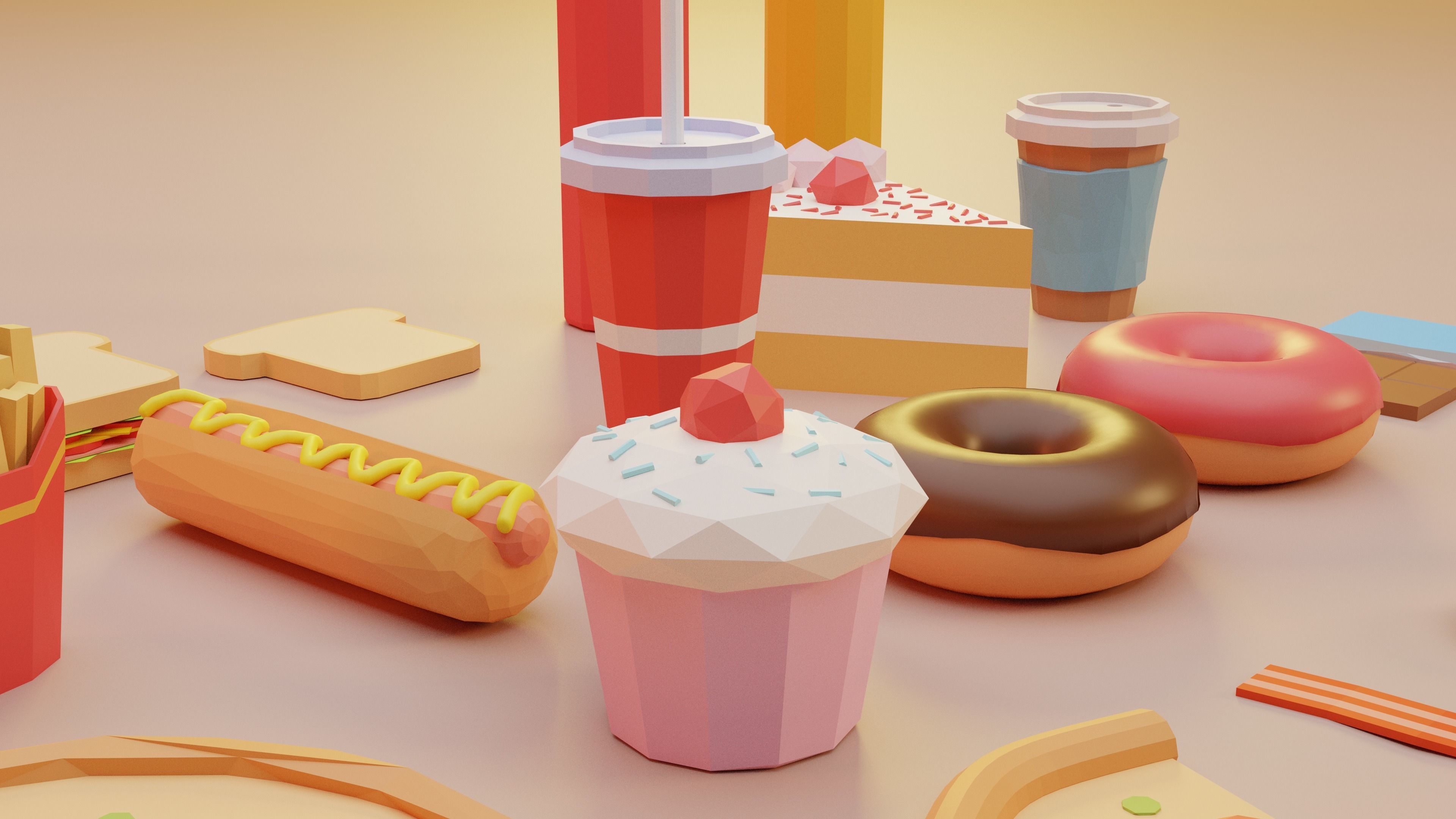 Low Poly 3D Food pack with Fast Food Low-poly 3D model_5