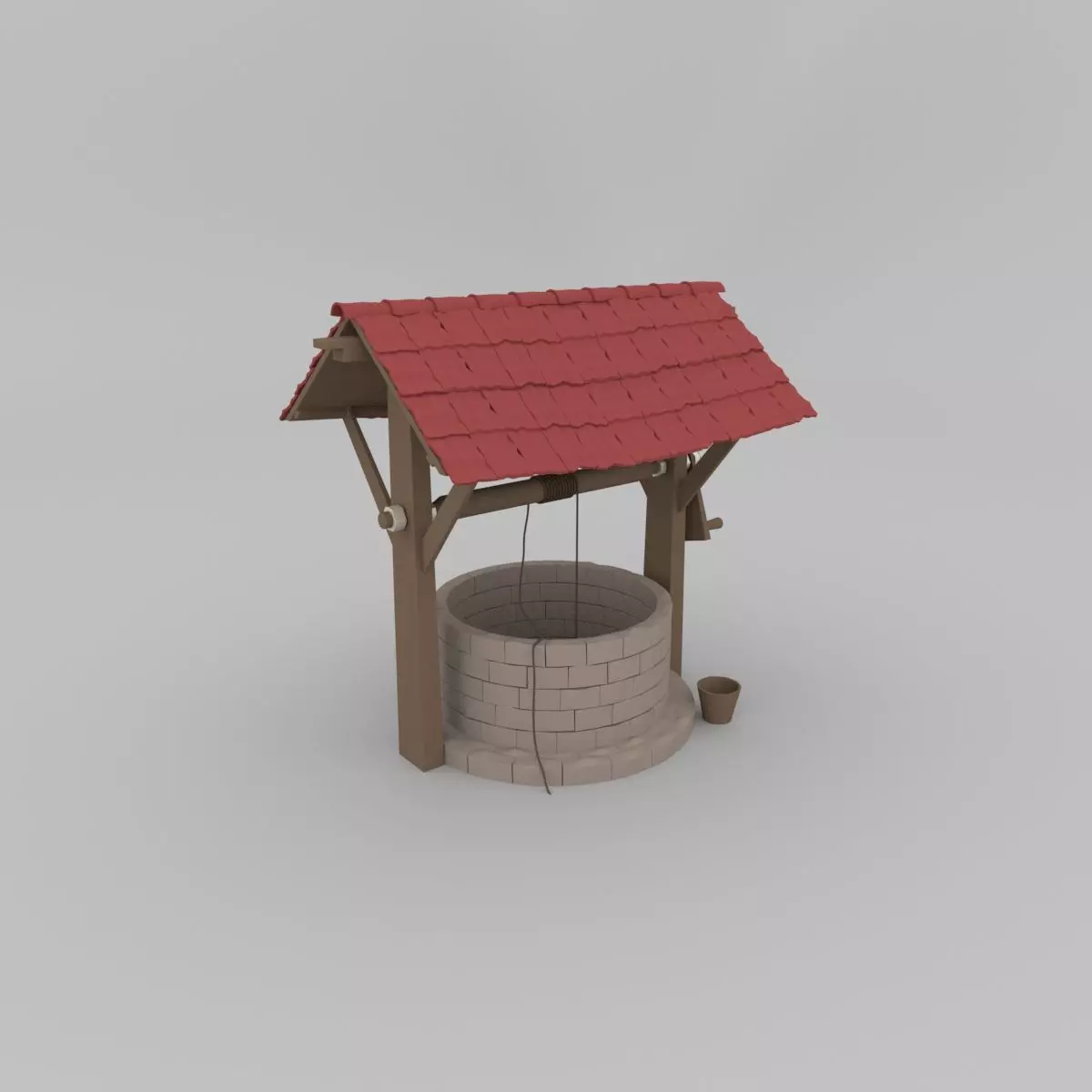 3D Well Model water with roof Low-poly 3D model_0