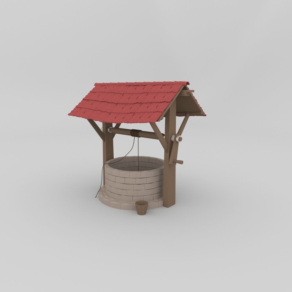 3D Well Model water with roof Low-poly 3D model_1