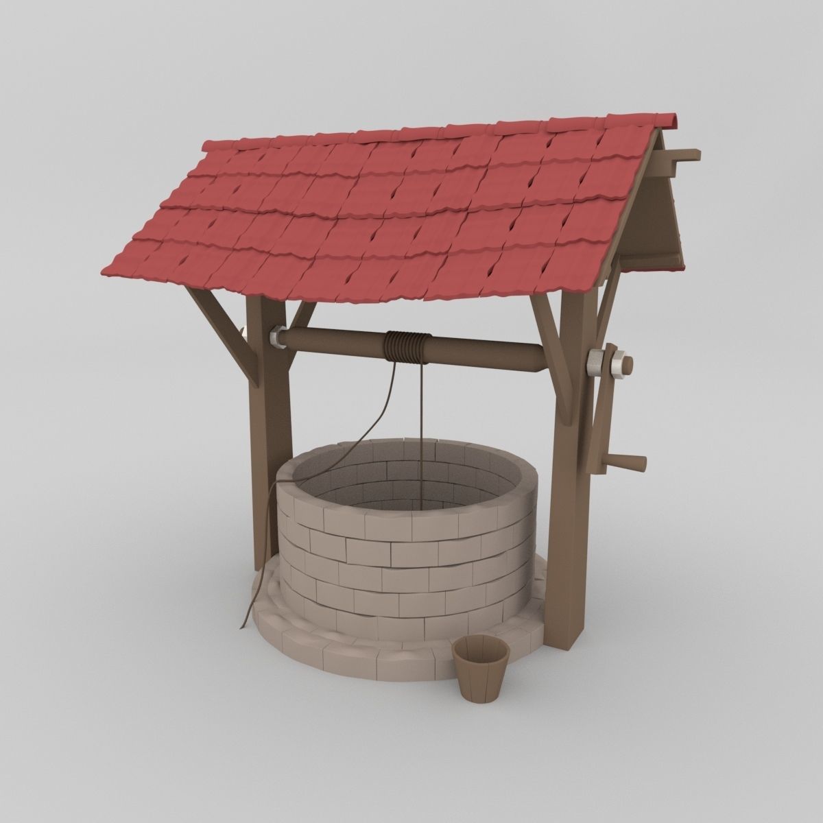 3D Well Model water with roof Low-poly 3D model_3