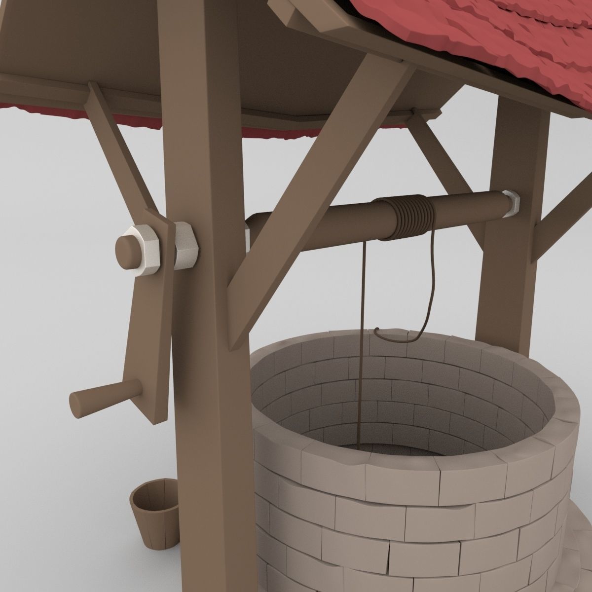 3D Well Model water with roof Low-poly 3D model_2