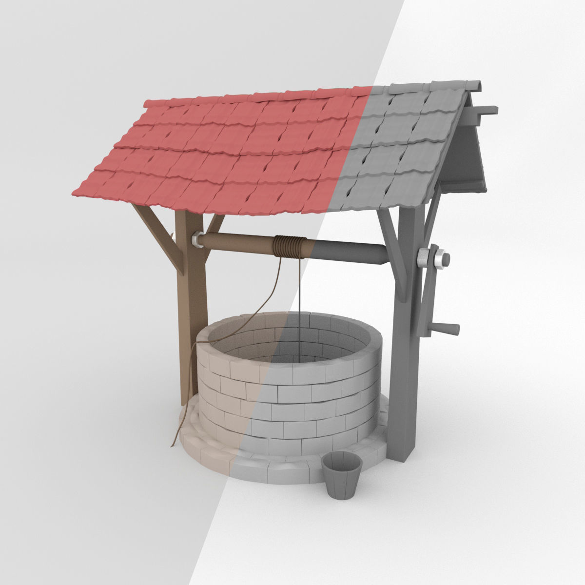3D Well Model water with roof Low-poly 3D model_4